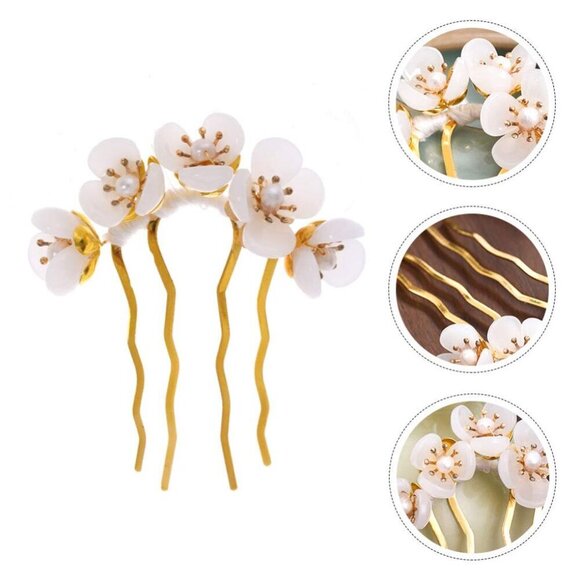 3 Pcs Jade Flower Hair Comb Hair Stick Chinese Retro Chignon Pin Accessories main image 5